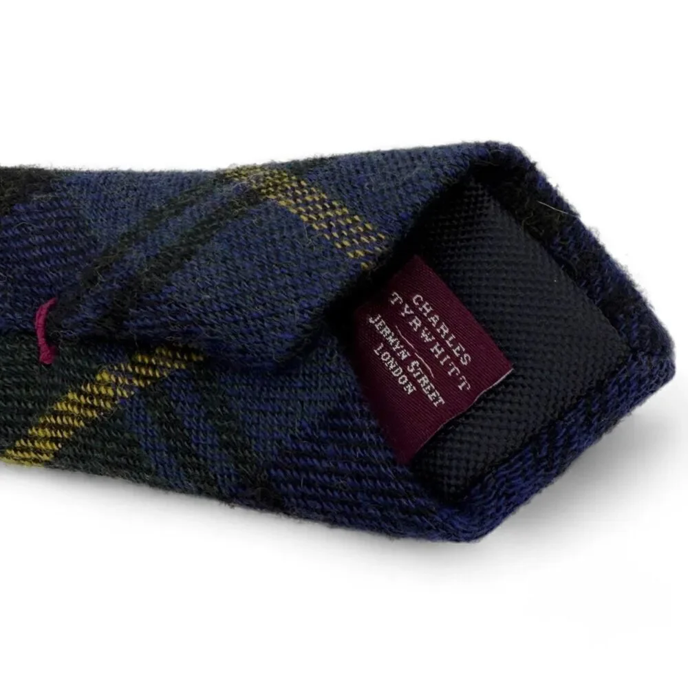 NWT Charles Tyrwhitt Tartan Wool Silk Luxury Handmade Necktie Italy Navy/Green